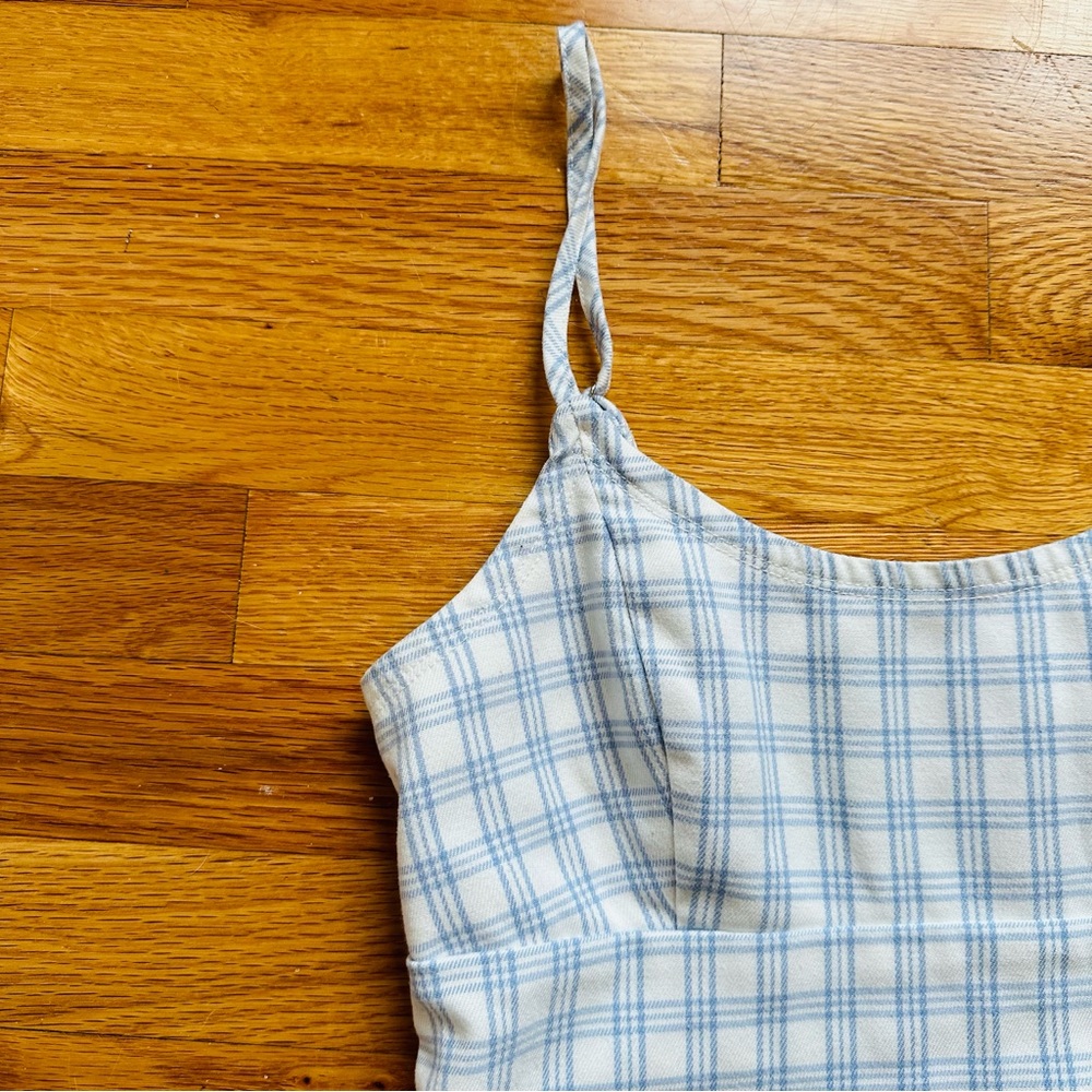 ★ Brandy Melville John Galt Colleen White Blue Paid Gingham Mini Dress ★ - Picture 10 of 14